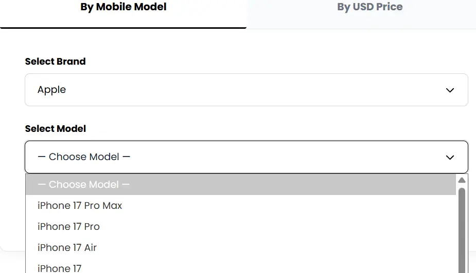 Select the model you want to calculate the pta tax for