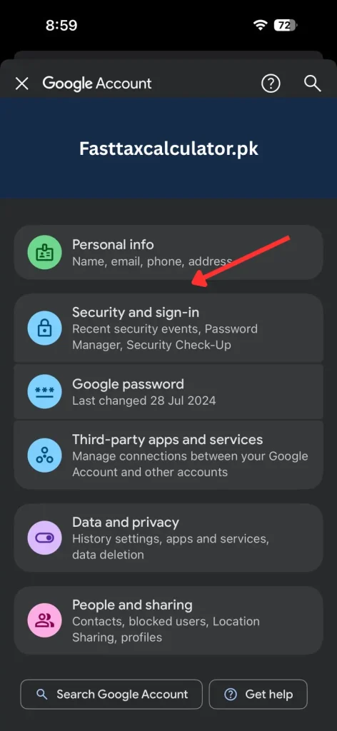 Security and Sign-in option in gmail