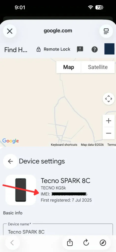 IMEI will be visible