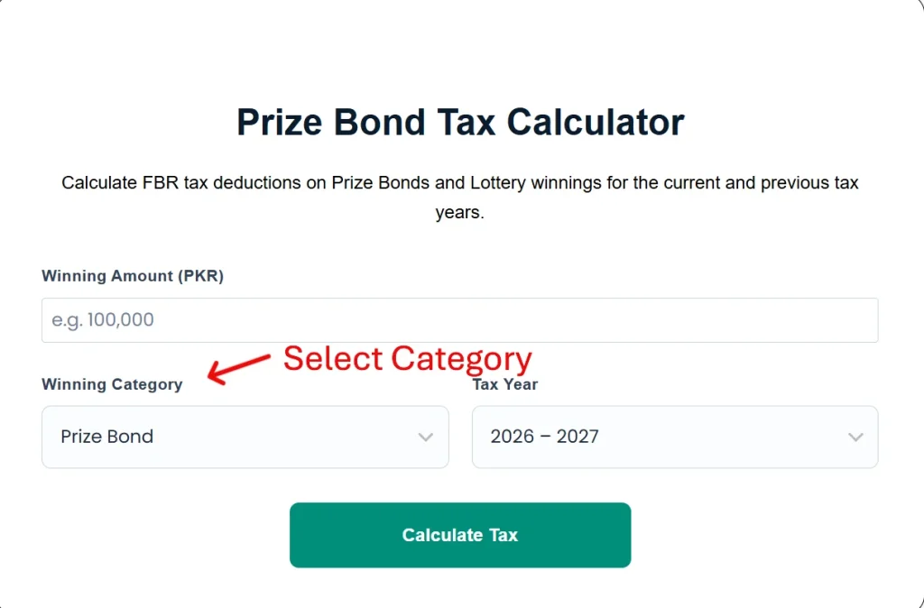 Select relevant category Prize Bond vs Lottery, Quiz & Raffle
