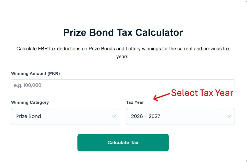 Select the year you want to calculate tax for
