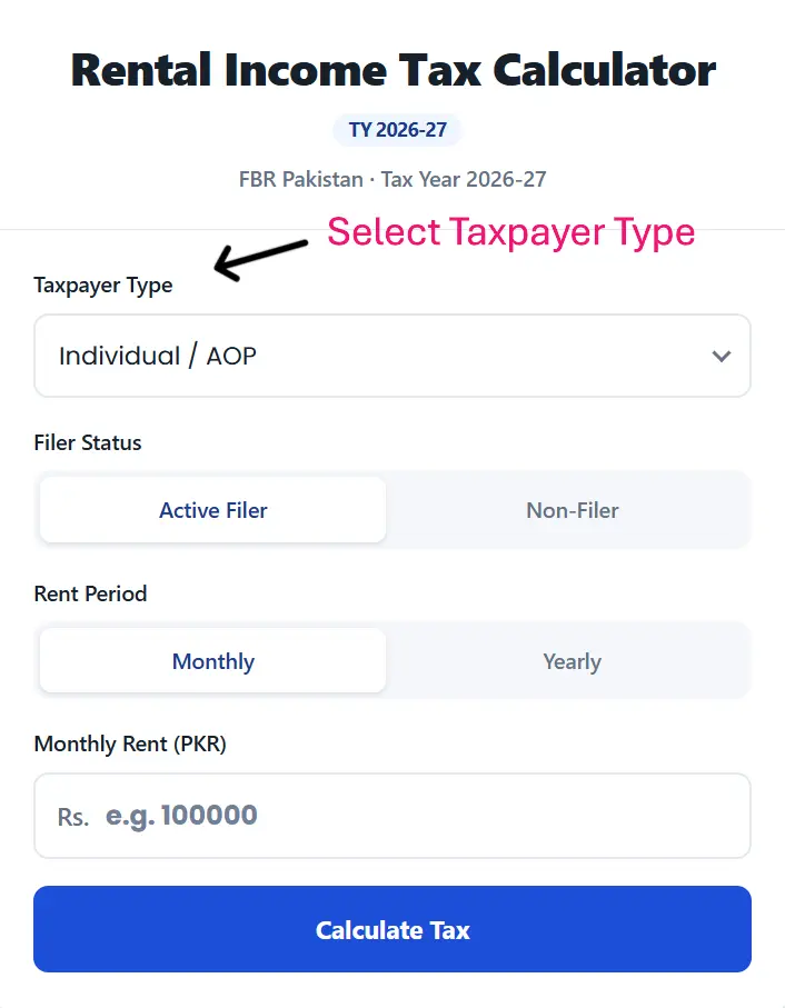 Select Taxpayer Type