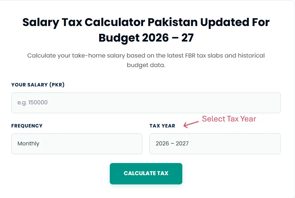 Select year for which you want to calculate tax for